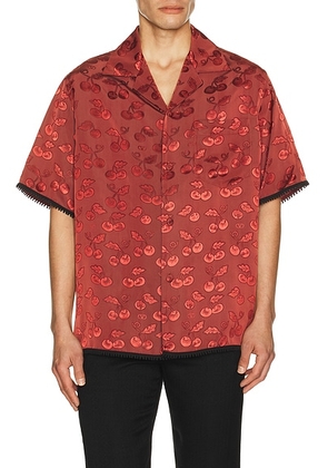 Valentino Satin Cherry Button Up Shirt in Magenta - Burgundy. Size 44 (also in 46, 48).