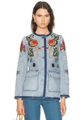 Valentino Embroidered Denim Jacket in Denim Blu Lav Chiaro - Blue. Size 36 (also in 40).
