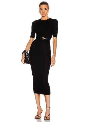 Enza Costa Silk Rib Half Sleeve Crew Midi Dress in Black - Black. Size M (also in L, S, XL, XS).