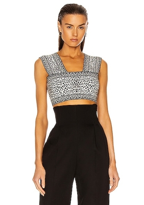 ALAÃA Jacquard Print Fitted Top in Blanc & Noir - Black & White. Size 42 (also in 40).