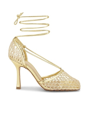 Bottega Veneta Stretch Lace-Up Sandals in Gold - Metallic Gold. Size 37 (also in 36, 38, 39, 39.5, 40).