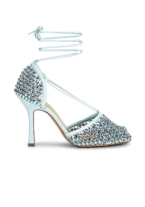 Bottega Veneta Web Sparkle Stretch Lace Up Sandals in Pale Blue - Baby Blue. Size 36.5 (also in 36, 38, 38.5, 39.5, 41).