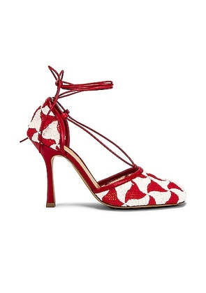 Bottega Veneta Stretch Lace Up Sandals in String & Scarlet - Red. Size 37 (also in 36).