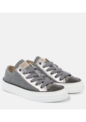 Brunello Cucinelli Monili leather-trimmed canvas sneakers