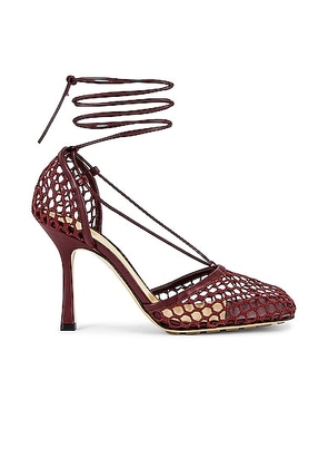 Bottega Veneta Web Stretch Lace Up Sandals in Cherry - Burgundy. Size 36.5 (also in 36, 37, 39.5).