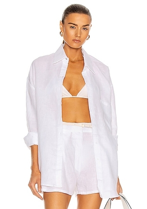 AEXAE Linen Woven Shirt in White - White. Size M (also in S, XS).