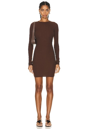 Eterne Long Sleeve Crewneck Mini Dress in Chocolate - Chocolate. Size M (also in L, XL, XS).