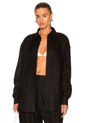 AEXAE Linen Woven Shirt in Black - Black. Size M (also in L, S).