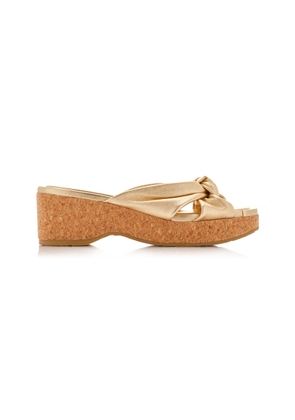 Jimmy Choo Avenue Metallic-Leather Wedge Sandals - Moda Operandi