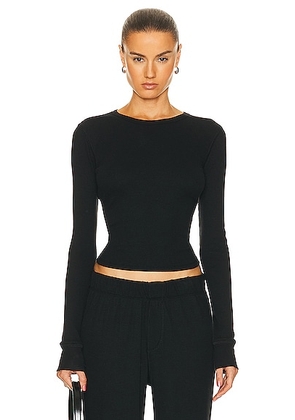 Eterne Long Sleeve Thermal Top in Black - Black. Size XL (also in L, XS).