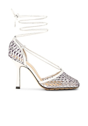 Bottega Veneta Stretch Lace Up Sandal in Purple & Silver - Metallic Silver. Size 37.5 (also in 37, 38, 39, 39.5, 40).