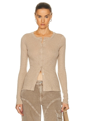 Enza Costa Cashmere Long Sleeve Cardigan in Khaki - Beige. Size M (also in L, S, XL, XS).