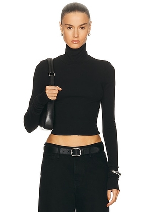 Eterne Cropped Fitted Turtleneck Top in Black - Black. Size XL (also in L).