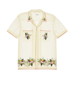 BODE Embroidered Suncherry Short Sleeve Shirt in White Multi - Cream. Size XL/1X (also in M).