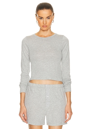 Eterne Long Sleeve Baby Tee in Heather Grey - Grey. Size L (also in S, XL, XS).