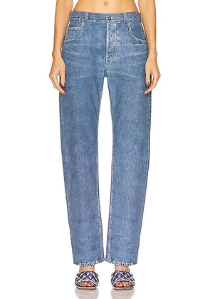 Bottega Veneta Leather Straight Leg Pant in Medium Blue Denim - Denim-Medium. Size 36 (also in 34, 38, 40).
