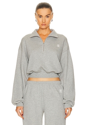 Eterne Cropped Half Zip Sweatshirt in Heather Grey - Grey. Size S (also in L, M, XL, XS).
