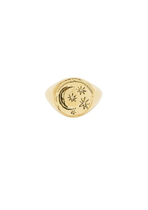 AZLEE Cosmic Coin Ring in 18k Yellow Gold - Metallic Gold. Size 6 (also in 5, 7).