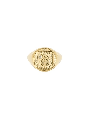 AZLEE Spiral Seashell Coin Ring in 18k Yellow Gold & Diamond - Metallic Gold. Size 6 (also in 5, 7).