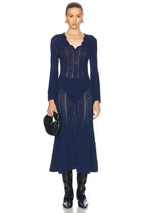 ESCVDO Nani V Neck Midi Dress in Navy - Blue. Size M (also in L, S, XS).
