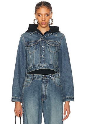 ALAÃA Hooded Denim Jacket in Bleu Vintage - Denim-Medium. Size 40 (also in ).