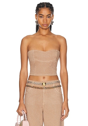 Blumarine Bustier Top With Rhinestones in Nuts - Beige. Size 38 (also in ).