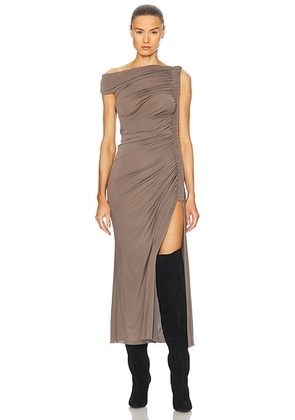 ALAÃA Ruched Midi Dress in Taupe - Taupe. Size 40 (also in 38).