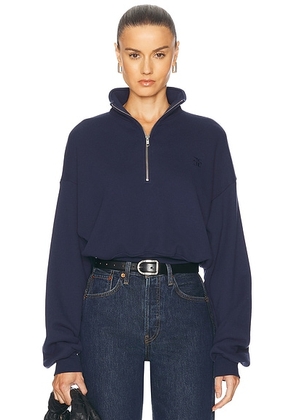 Eterne Cropped Half Zip Sweatshirt in Navy - Navy. Size XL (also in L, XS).