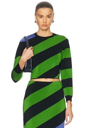 Carolina Herrera Long Sleeve Cropped Top in Lawn Green Multi - Green. Size XS (also in L).