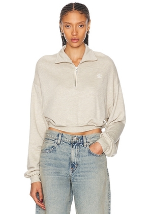 Eterne Cropped Half Zip Sweatshirt in Heather Oatmeal - Cream. Size M (also in L, S, XS).