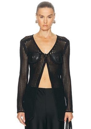 Alexander Wang Cardigan With Leather Bust in Black - Black. Size M (also in XS, S, L).