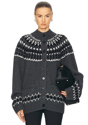 EAVES Jen Fair Isle Cardigan in Charcoal Multi - Grey. Size M (also in L, S, XL, XS).