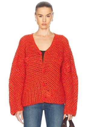 The Elder Statesman Crochet Boxy Cardigan in Persimmon & Tango - Red. Size XS/S (also in M/L).