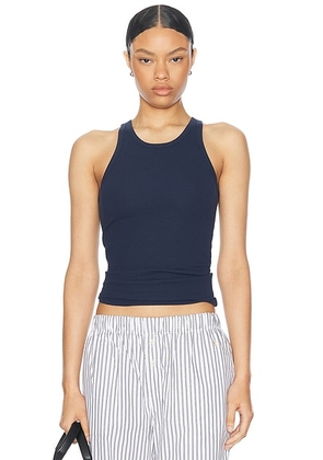 Eterne High Neck Fitted Tank Top in Navy - Navy. Size M (also in L, XL, XS).