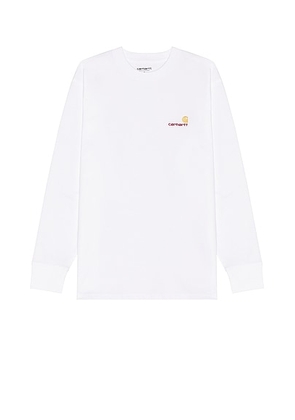 Carhartt WIP Longsleeve American Script T-Shirt in White - White. Size M (also in L, S).
