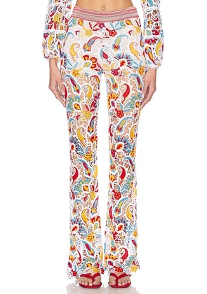 Etro Knit Flare Pants in Multicolor On White Base - White,Orange. Size 40 (also in ).