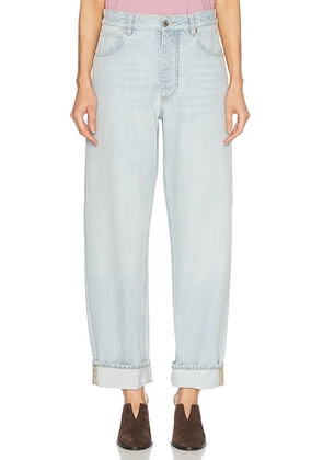 Bottega Veneta Cuffed Straight Leg Jeans in Light Blue - Blue. Size 40 (also in 38).
