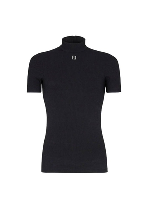 Fendi Turtleneck Ribbed Short Sleeve Top