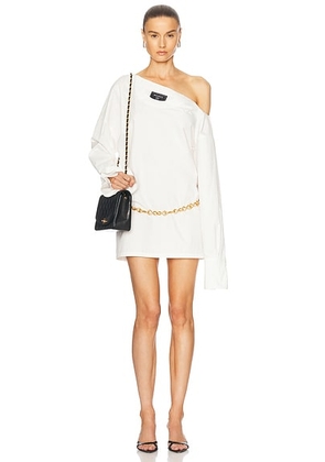 BALMAIN Open Neck Asymmetric Shirt Dress in Blanc - White. Size 38 (also in 36, 40).