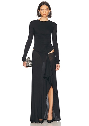 THE ATTICO Long Sleeve Gown in Black - Black. Size 40 (also in 42, 44).