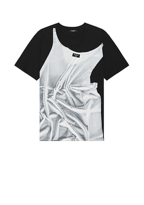 BALMAIN Tank Top Trompe L'oeil T-Shirt in Black & White - Black. Size S (also in ).