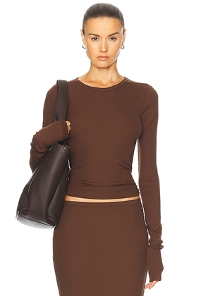 Eterne Long Sleeve Fitted Top in Chocolate - Chocolate. Size XS (also in XL).