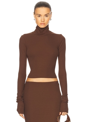 Eterne Cropped Fitted Turtleneck Top in Chocolate - Chocolate. Size XL (also in L).