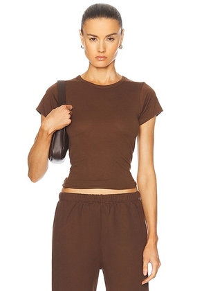 Eterne Fitted Crewneck Short Sleeve T-Shirt in Chocolate - Chocolate. Size XS (also in XL).