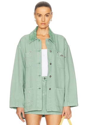 Blumarine Denim Jacket in Sage Green - Sage. Size 40 (also in 38).