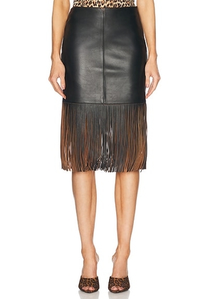 Blumarine Fringe Leather Skirt in Black - Black. Size 42 (also in 40).