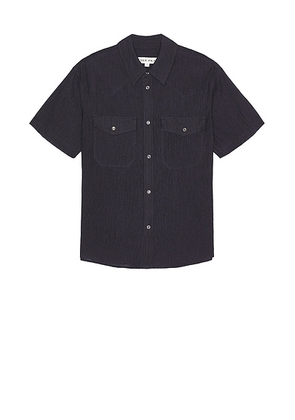 After Pray Western Seersucker Short Sleeve Shirt in Navy - Navy. Size M (also in L).