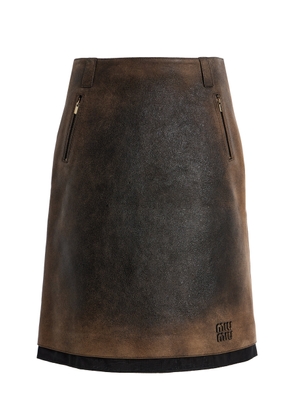 Miu Miu Waxed Suede Midi Skirt - Moda Operandi