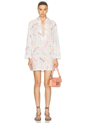 BODE Signature Scrawl Dress in White Multi - White. Size S (also in XS, M).