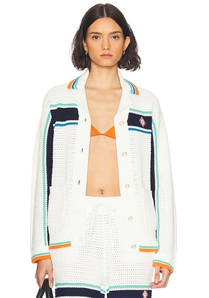 Casablanca Crochet Effect Tennis Shacket in Tennis Stripe - White. Size M (also in S, L, XL).